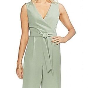 Vince Camuto NWT Women's Green Belted V-Neck Wide-Leg Cropped Jumpsuit Size 14